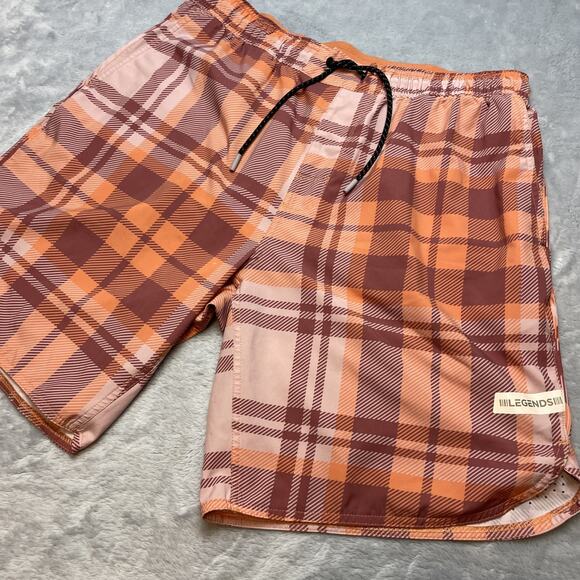 Legends Luka Mesh Shorts Mens XL Orange Plaid 9" Inseam Unlined Performance - Picture 1 of 8